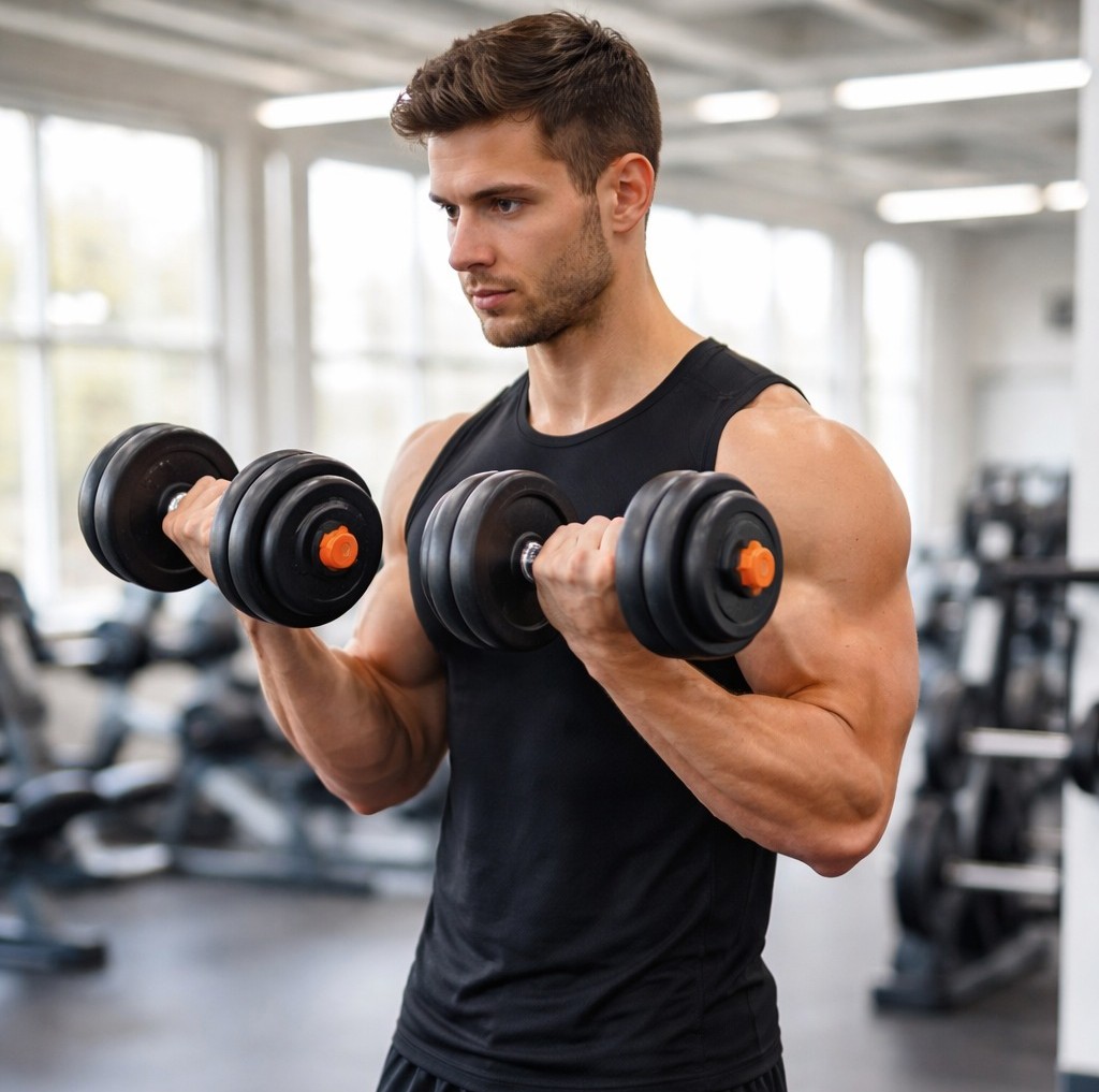 beginner performing dumbbell bicep curl with proper form