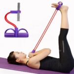 a woman using hand foot peda exerciser pull rope